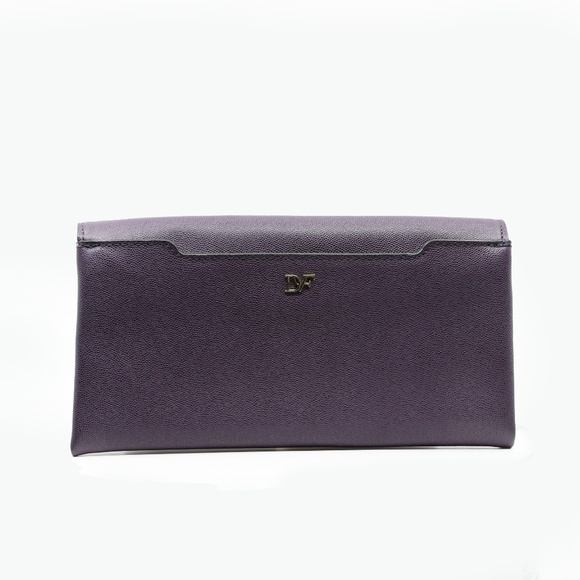 DVF Diane von Furstenberg 440 Caviar Leather Envelope Clutch in Eggplant NWT - Picture 2 of 13